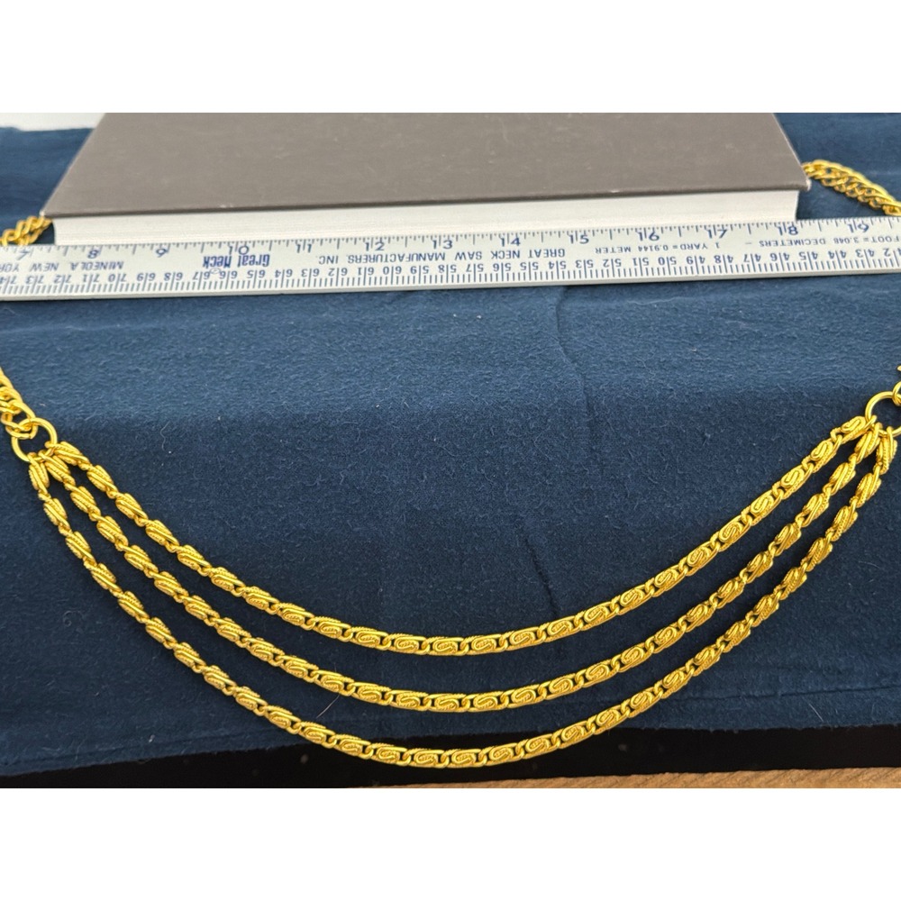 Vintage Gold Tone Multi Strand Layered Chain Belt with Ball Charm Adjustable - Picture 4 of 4